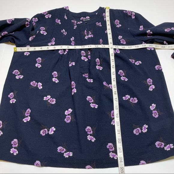 Madewell Popover Pansy Bouquet Pin Tuck Peasant Floral Top Navy F5655 - Picture 10 of 10